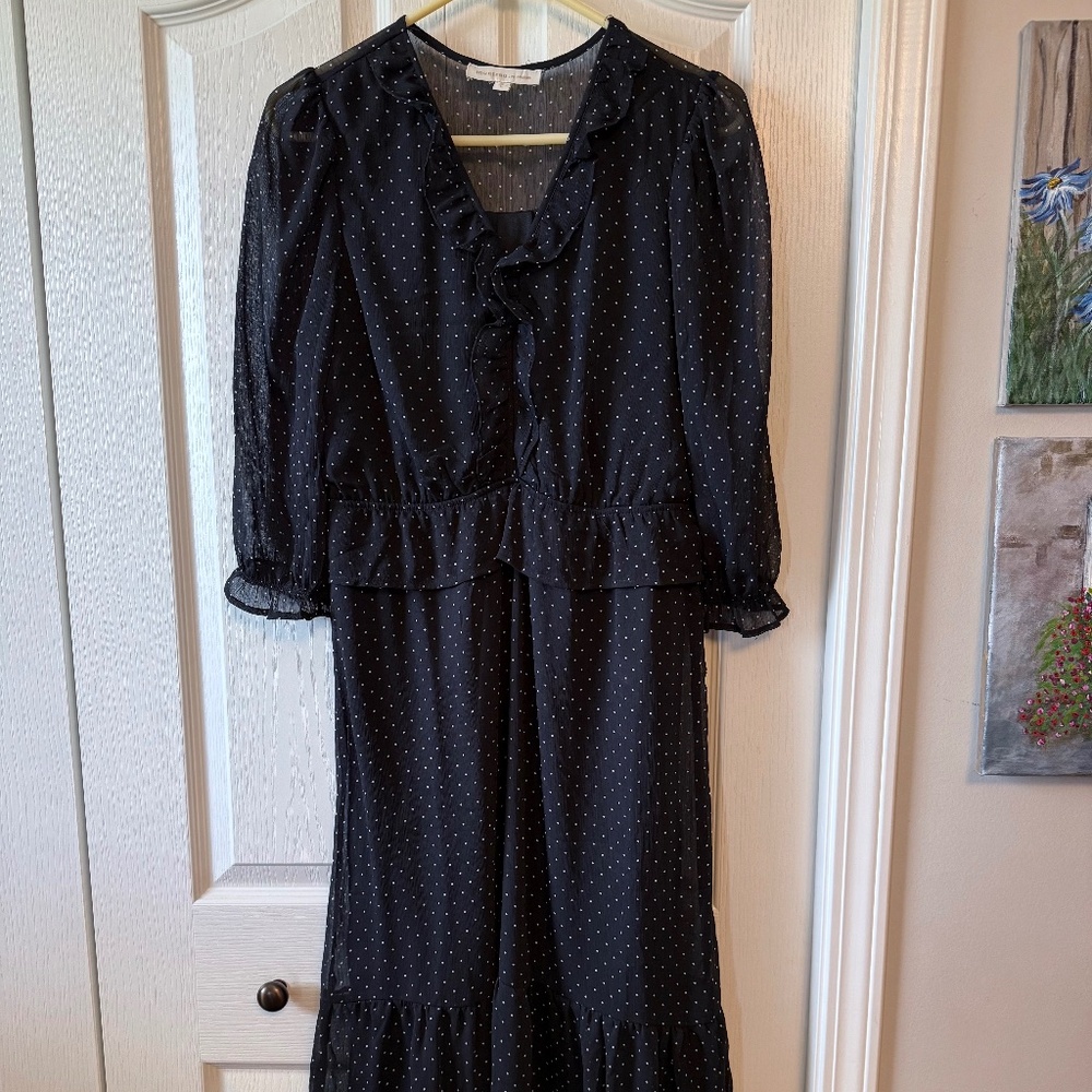 Black polka dot chiffon dress